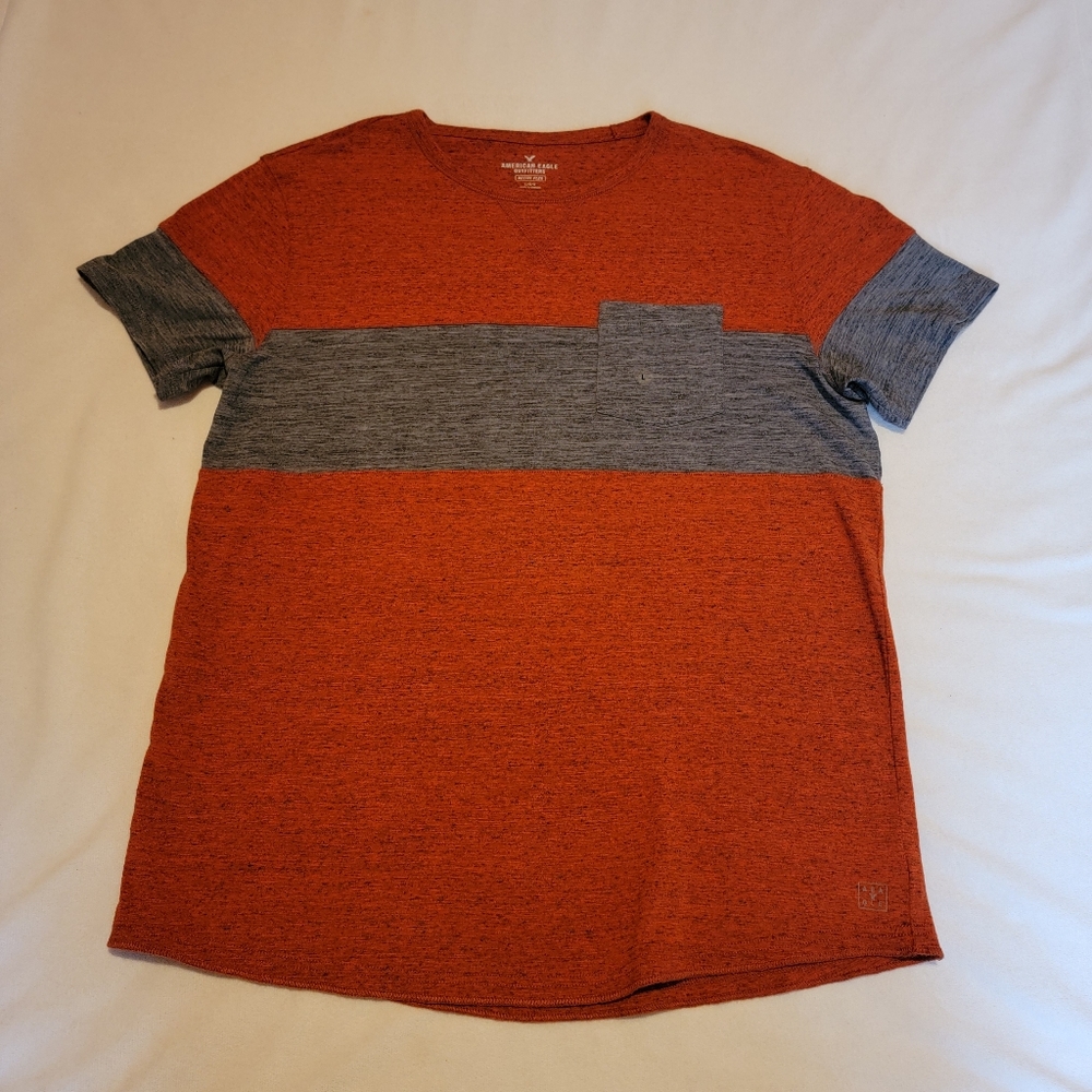 American Eagle Color Block Tee [L] Orange/Gray